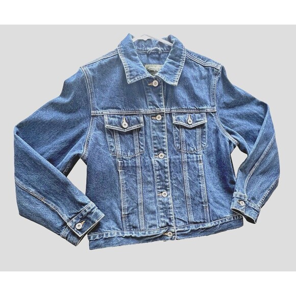 Eddie Bauer Button Down Denim Jean Jacket Womens Medium Blue western Collared M. - Picture 1 of 8